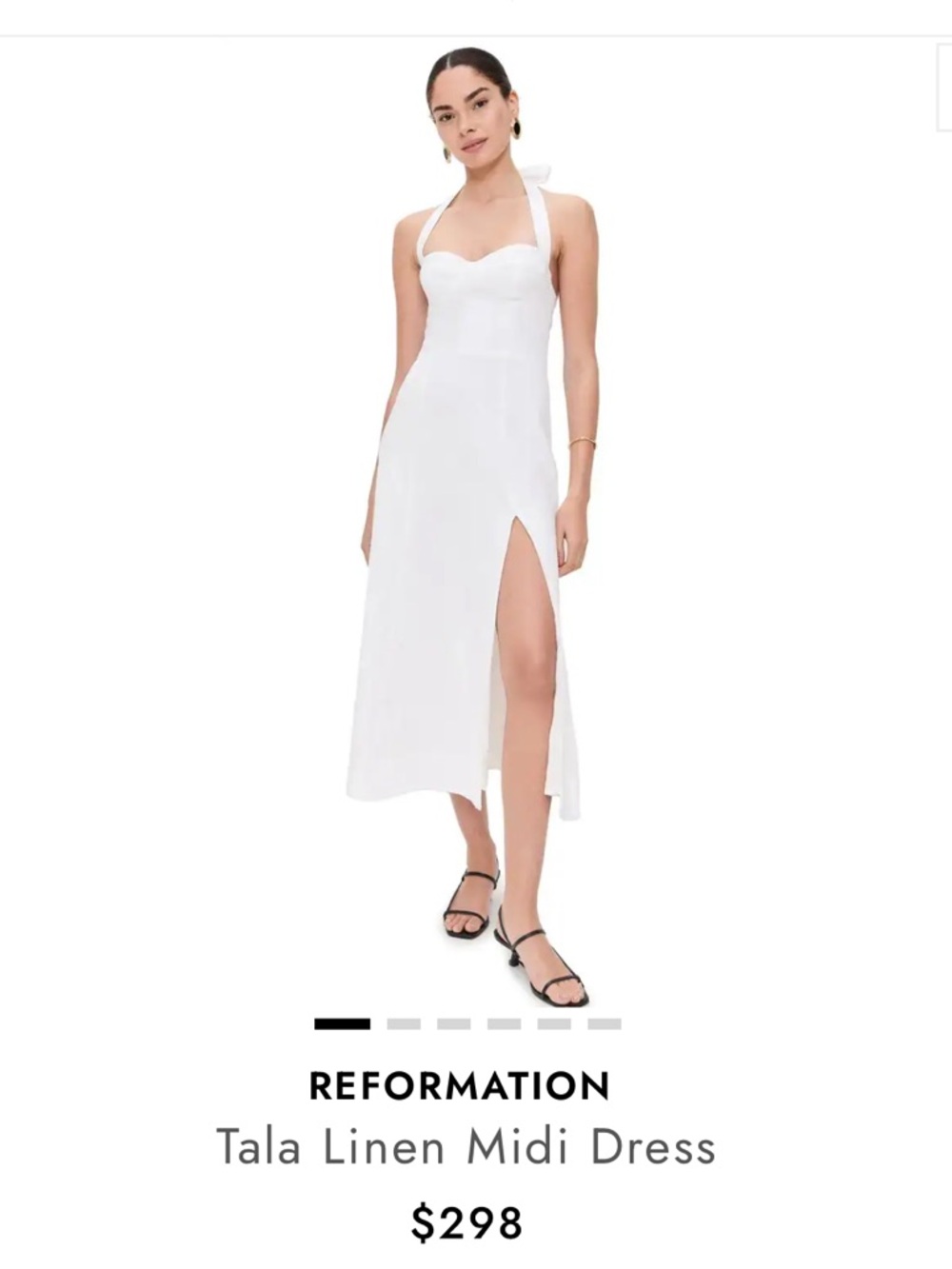 Reformation White Halter Midi Dress with Side Slit